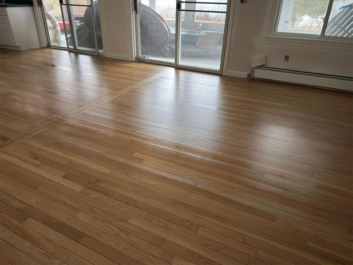 Beige wood-colored hardwood installation